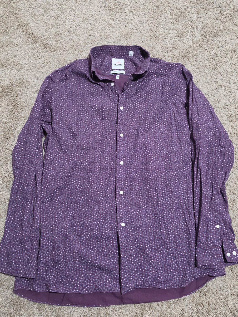 Ben Sherman Purple Microprint Long-Sleeve Button-Down Shirt Sz XL